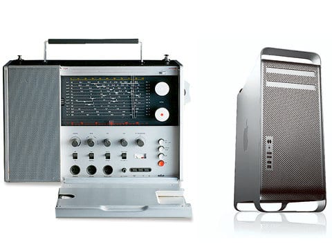 Kurzwellenempfänger T 1000 von Braun und der Mac Pro von Apple