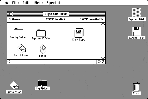 Die GUI des erste Apple Macintosh (1984)
